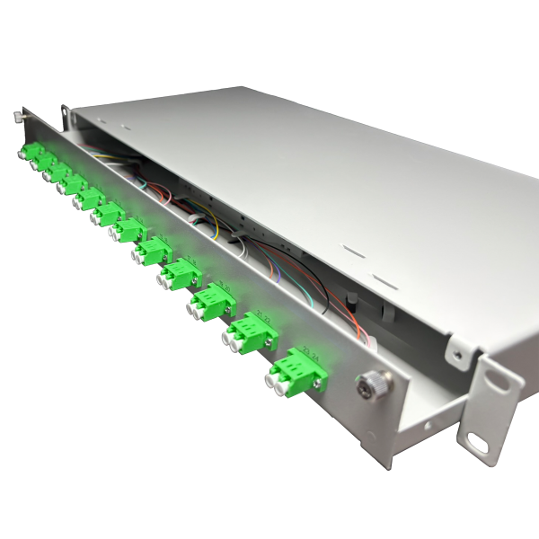 OV-12xLC-D SM-A  19 Zoll Spleissbox 12xLC-D SM APC  1HE/12/gr CSH 24Pgt 9/125 12Kup grün